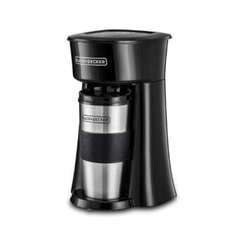 Black+Decker Coffee Machine, 650W, Includes 360ml Travel Mug with Lid, Auto-Off, Permanent Filter, Overfill Protection, Compact Design, Easy Storage, ECO Friendly, Black/Silver - DCT10-B5
