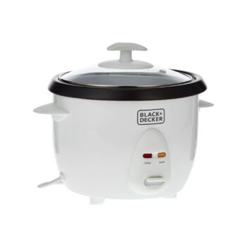 Black+Decker Rice Cooker, 400W, 1L Capacity, Removable Nonstick Bowl, Steaming Tray, Glass Lid, Cool-Touch Design, Auto Warm Function, Water Level Indicator, Quick Meals, 220-240V, White - RC1050-B5