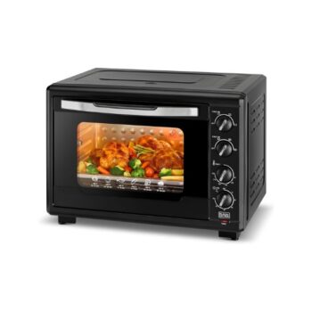 Black+Decker Toaster Oven with Double Grill, 2000W, 55L Capacity, 90-230° Temp Control, Double Glass Door, Stainless Steel Interior, Multiple Accessories for Baking & Broiling, Black - TRO55RDG-B5